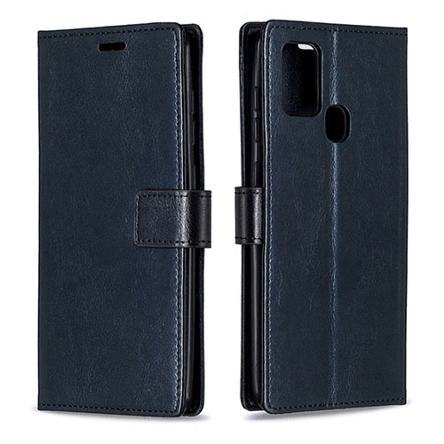 Leather Case Stands Flip Cover L08 Holder for Samsung Galaxy A21s Black