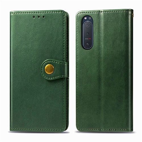 Leather Case Stands Flip Cover L08 Holder for Sony Xperia 5 II Green