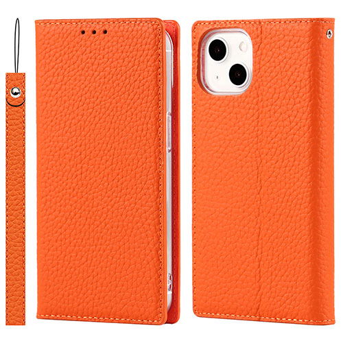 Leather Case Stands Flip Cover L09 Holder for Apple iPhone 13 Mini Orange