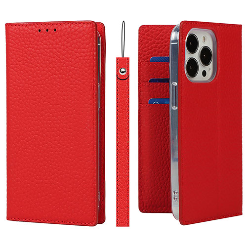 Leather Case Stands Flip Cover L09 Holder for Apple iPhone 15 Pro Red