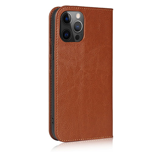 Leather Case Stands Flip Cover L10 Holder for Apple iPhone 12 Pro Light Brown