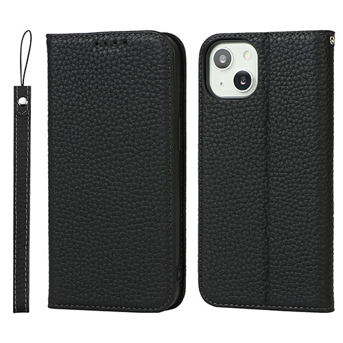 Leather Case Stands Flip Cover L10 Holder for Apple iPhone 14 Black