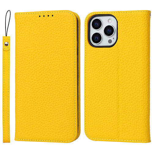 Leather Case Stands Flip Cover L10 Holder for Apple iPhone 14 Pro Yellow