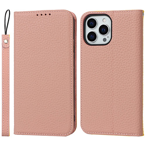 Leather Case Stands Flip Cover L10 Holder for Apple iPhone 15 Pro Rose Gold