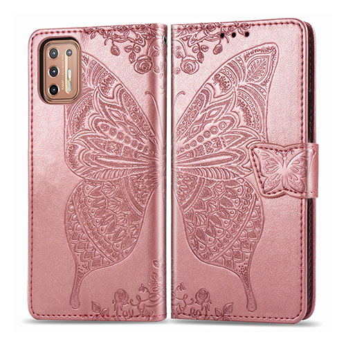 Leather Case Stands Flip Cover L10 Holder for Motorola Moto G9 Plus Rose Gold