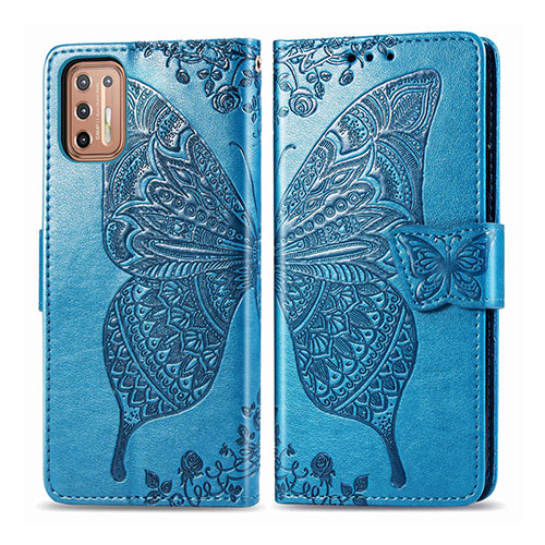 Leather Case Stands Flip Cover L10 Holder for Motorola Moto G9 Plus Sky Blue