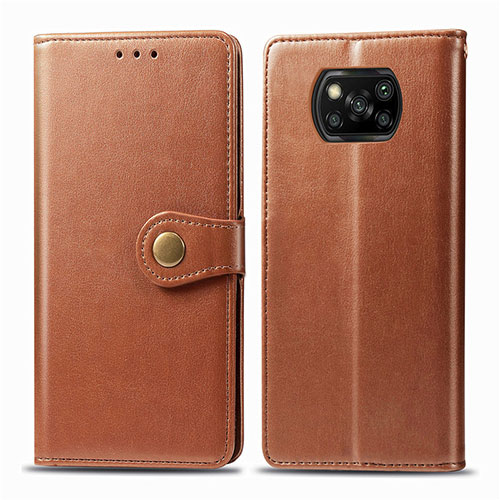 Leather Case Stands Flip Cover L10 Holder for Xiaomi Poco X3 Brown