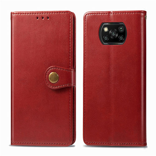 Leather Case Stands Flip Cover L10 Holder for Xiaomi Poco X3 NFC Red