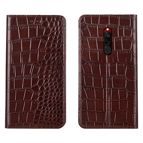 Leather Case Stands Flip Cover L10 Holder for Xiaomi Redmi 8 Brown