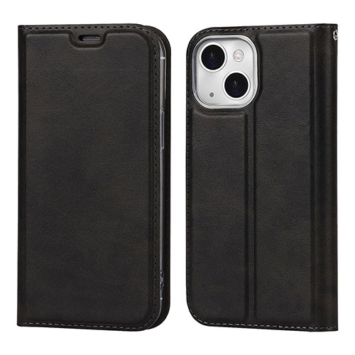 Leather Case Stands Flip Cover L11 Holder for Apple iPhone 15 Black