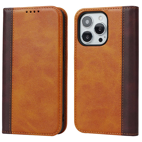 Leather Case Stands Flip Cover L12 Holder for Apple iPhone 13 Pro Brown