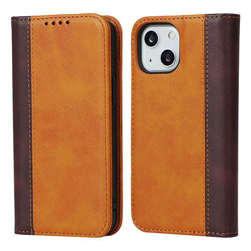 Leather Case Stands Flip Cover L12 Holder for Apple iPhone 14 Brown