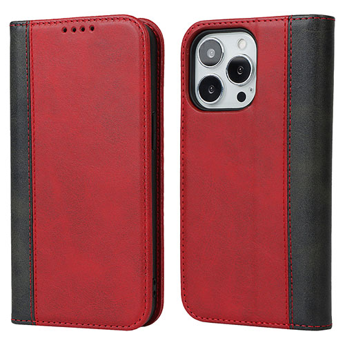 Leather Case Stands Flip Cover L12 Holder for Apple iPhone 15 Pro Red