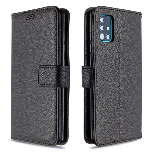 Leather Case Stands Flip Cover L12 Holder for Samsung Galaxy A51 5G Black