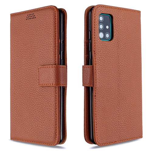 Leather Case Stands Flip Cover L12 Holder for Samsung Galaxy A51 5G Brown