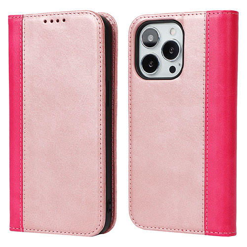 Leather Case Stands Flip Cover L13 Holder for Apple iPhone 14 Pro Rose Gold