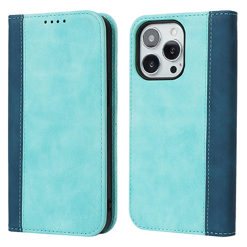 Leather Case Stands Flip Cover L13 Holder for Apple iPhone 15 Pro Sky Blue