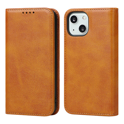 Leather Case Stands Flip Cover L14 Holder for Apple iPhone 13 Mini Light Brown