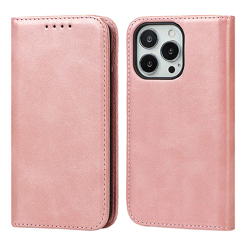 Leather Case Stands Flip Cover L14 Holder for Apple iPhone 15 Pro Rose Gold