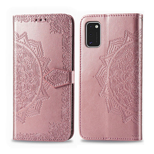 Leather Case Stands Flip Cover L14 Holder for Samsung Galaxy A41 Rose Gold