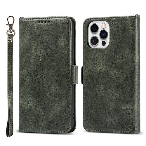 Leather Case Stands Flip Cover L15 Holder for Apple iPhone 14 Pro Green