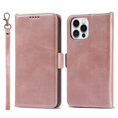 Leather Case Stands Flip Cover L15 Holder for Apple iPhone 14 Pro Max Rose Gold