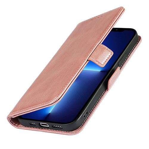 Leather Case Stands Flip Cover L15 Holder for Apple iPhone 14 Rose Gold