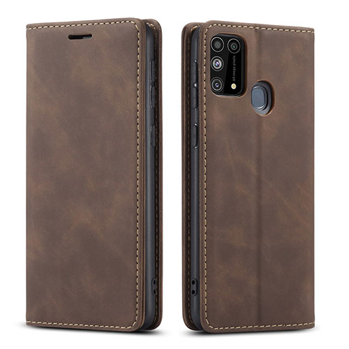 Leather Case Stands Flip Cover L15 Holder for Samsung Galaxy M31 Brown