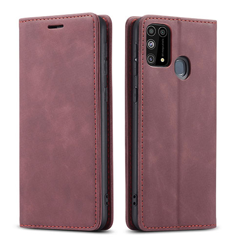 Leather Case Stands Flip Cover L15 Holder for Samsung Galaxy M31 Prime Edition Red Wine