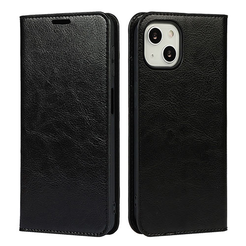 Leather Case Stands Flip Cover L17 Holder for Apple iPhone 15 Plus Black