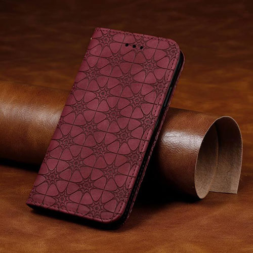 Leather Case Stands Flip Cover L17 Holder for Huawei P40 Lite E Red Wine