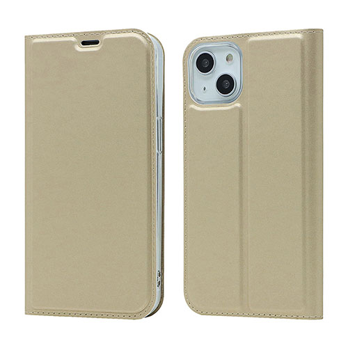 Leather Case Stands Flip Cover L18 Holder for Apple iPhone 15 Gold