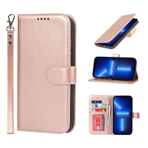 Leather Case Stands Flip Cover L19 Holder for Apple iPhone 13 Pro Rose Gold