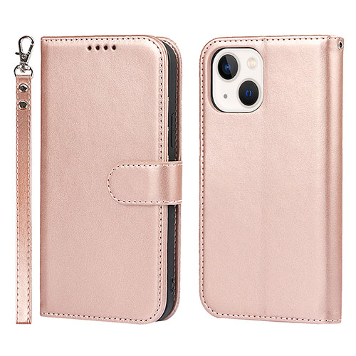 Leather Case Stands Flip Cover L19 Holder for Apple iPhone 15 Plus Rose Gold