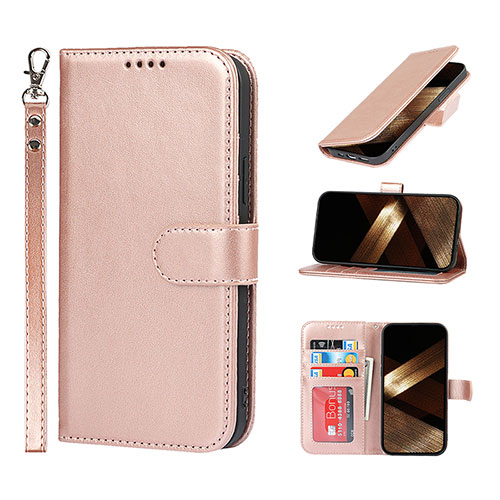 Leather Case Stands Flip Cover L19 Holder for Apple iPhone 15 Pro Max Rose Gold