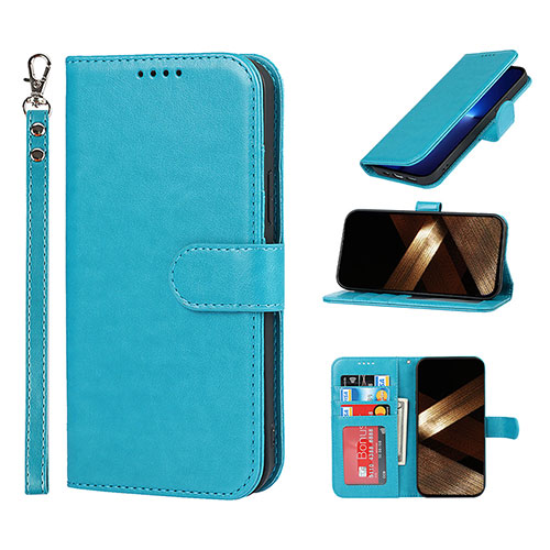 Leather Case Stands Flip Cover L19 Holder for Apple iPhone 15 Pro Max Sky Blue