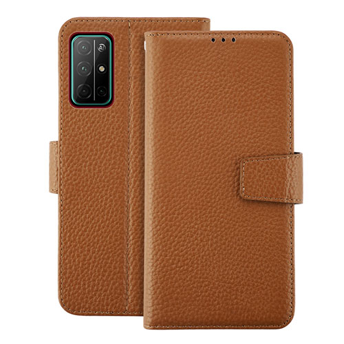 Leather Case Stands Flip Cover L19 Holder for Huawei Honor 30S Brown