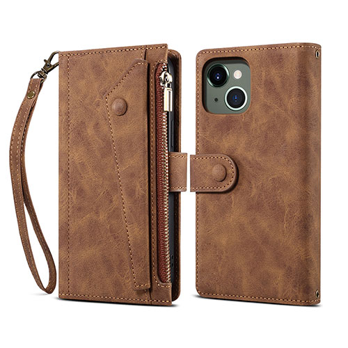 Leather Case Stands Flip Cover L20 Holder for Apple iPhone 14 Plus Brown