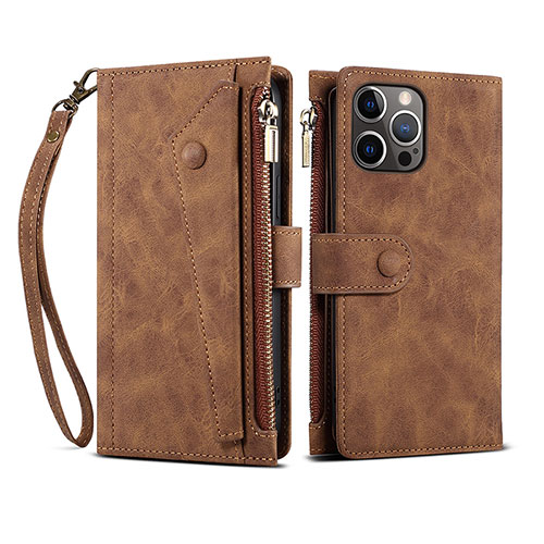 Leather Case Stands Flip Cover L20 Holder for Apple iPhone 14 Pro Brown