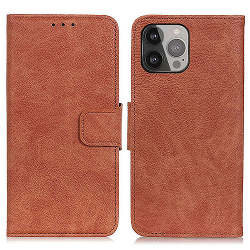 Leather Case Stands Flip Cover L27 Holder for Apple iPhone 15 Pro Max Brown