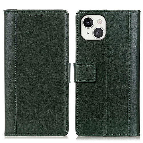 Leather Case Stands Flip Cover L28 Holder for Apple iPhone 15 Green