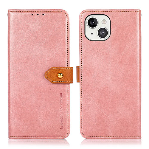 Leather Case Stands Flip Cover L29 Holder for Apple iPhone 15 Rose Gold