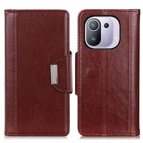 Leather Case Stands Flip Cover M01L Holder for Xiaomi Mi 11 Pro 5G Brown