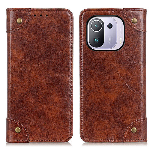 Leather Case Stands Flip Cover M04L Holder for Xiaomi Mi 11 Pro 5G Brown