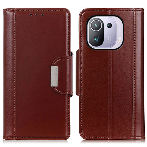 Leather Case Stands Flip Cover M13L Holder for Xiaomi Mi 11 Pro 5G Brown