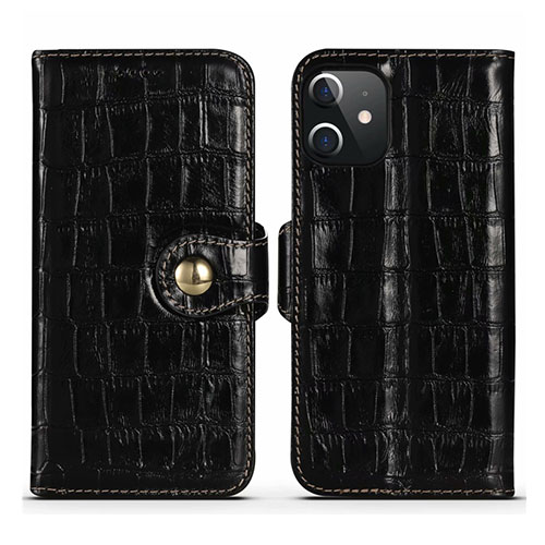 Leather Case Stands Flip Cover N02 Holder for Apple iPhone 12 Black