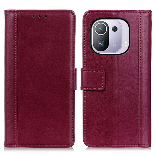 Leather Case Stands Flip Cover N02P Holder for Xiaomi Mi 11 Pro 5G Red