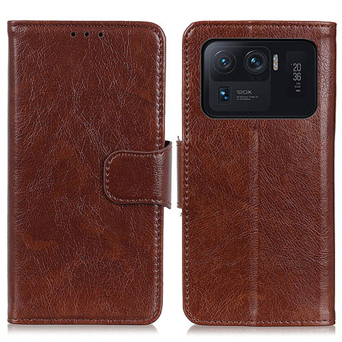 Leather Case Stands Flip Cover N05P Holder for Xiaomi Mi 11 Ultra 5G Brown