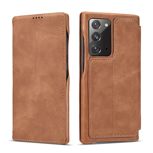 Leather Case Stands Flip Cover N09 Holder for Samsung Galaxy Note 20 5G Light Brown