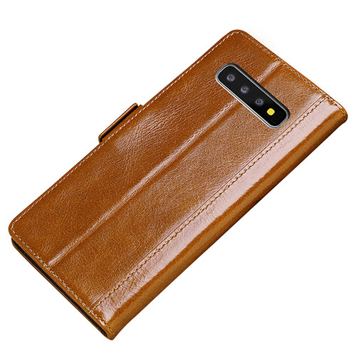 Leather Case Stands Flip Cover P01 Holder for Samsung Galaxy S10 5G Orange